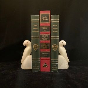 French Art Deco White Alabaster Parakeets Bookends